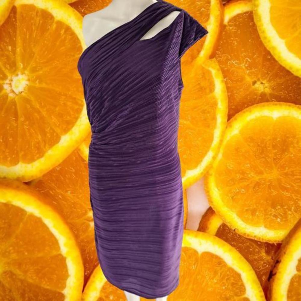 Carmen‎ Marc Valvo Purple Ribbed One Shoulder Dress Size 10